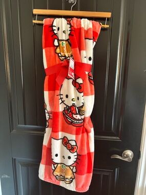 Hello Kitty Gingerbread Red White Plush Throw Blanket